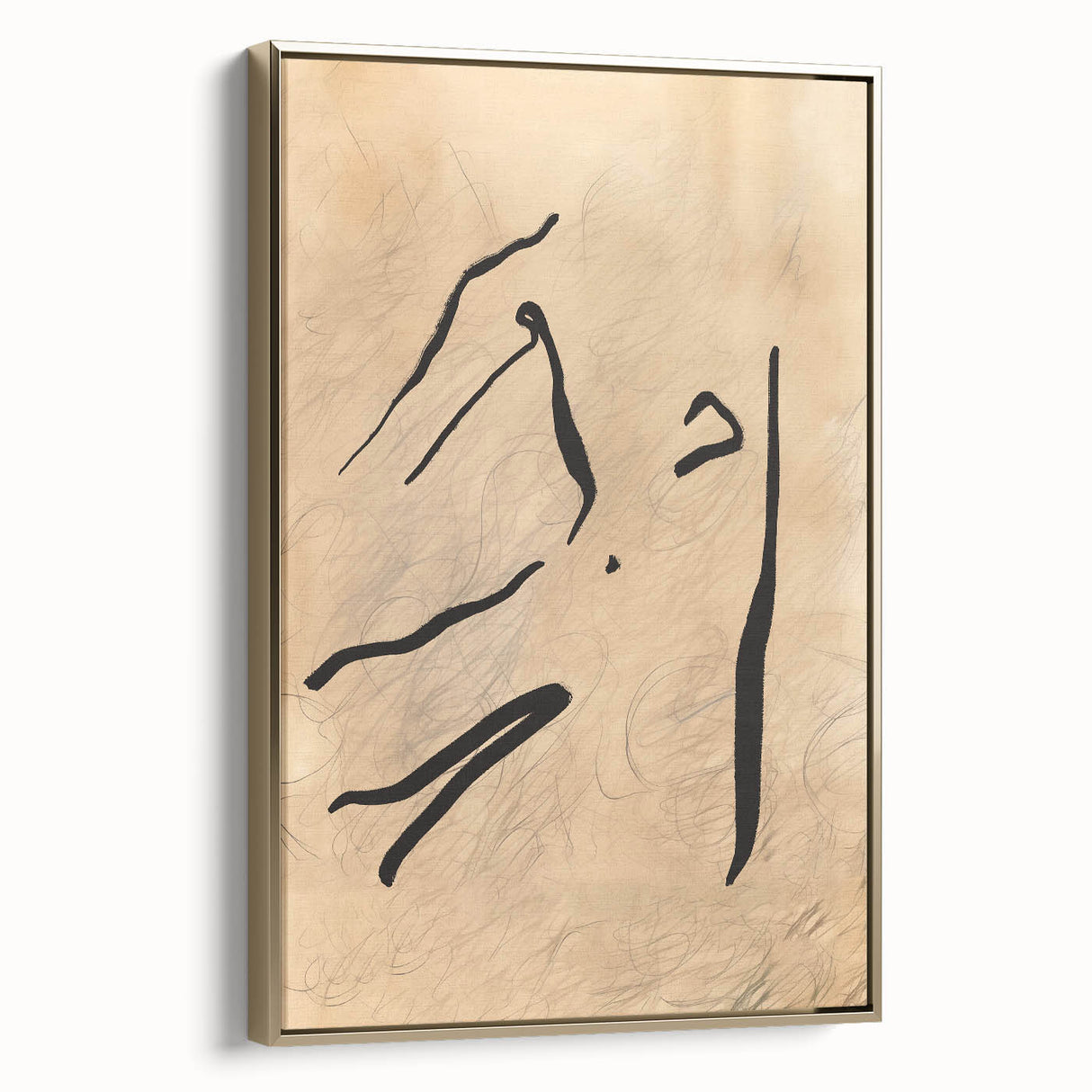 Framed minimalist wall art showcasing an abstract design with gold accents, set against a neutral background, perfect for modern home decor. Ideal for art enthusiasts seeking elegant and contemporary aesthetics.