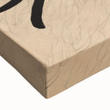 Close-up of a stretched canvas featuring an abstract minimalist design in neutral tones, showcasing fluid shapes and textures, perfect for modern home decor accents.