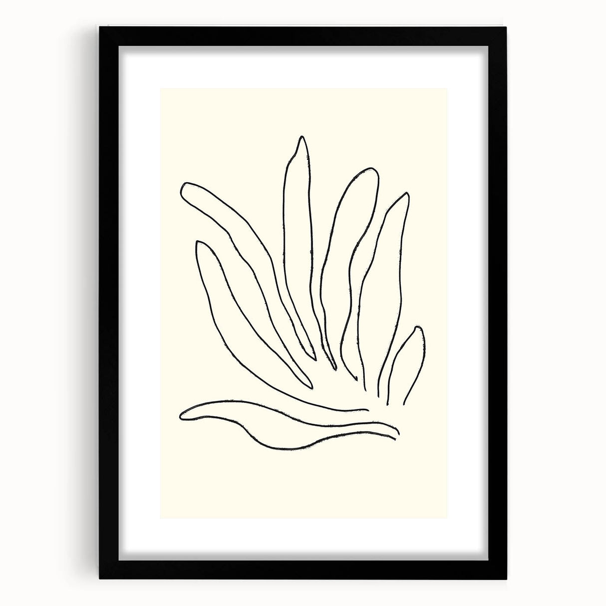 Abstract minimalist wall art collection featuring a framed design in black with a mat, showcasing clean lines and modern aesthetics, ideal for contemporary décor.