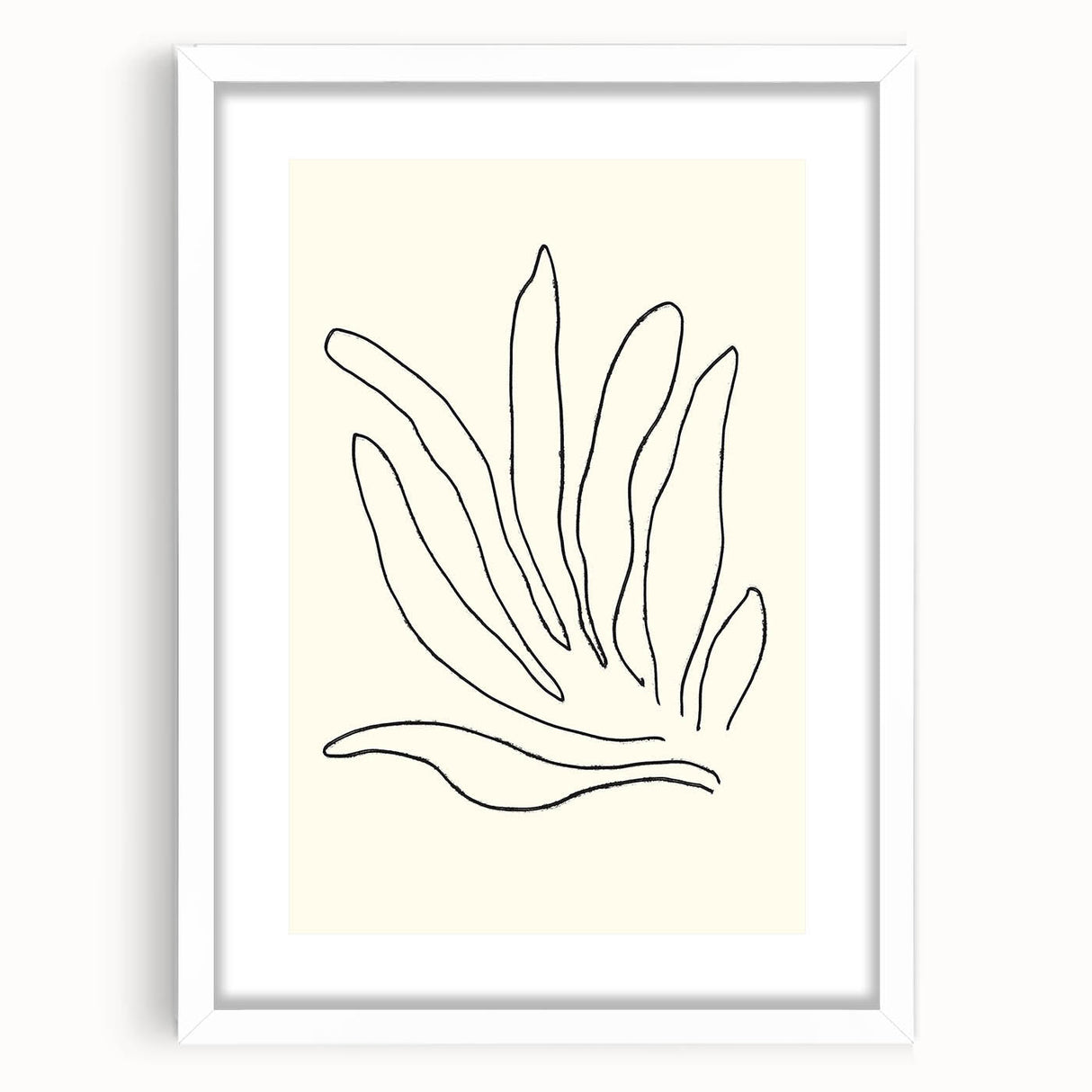 Abstract minimalist wall art design showcasing a framed collection with a white mat, emphasizing clean lines and modern aesthetics, perfect for contemporary decor.