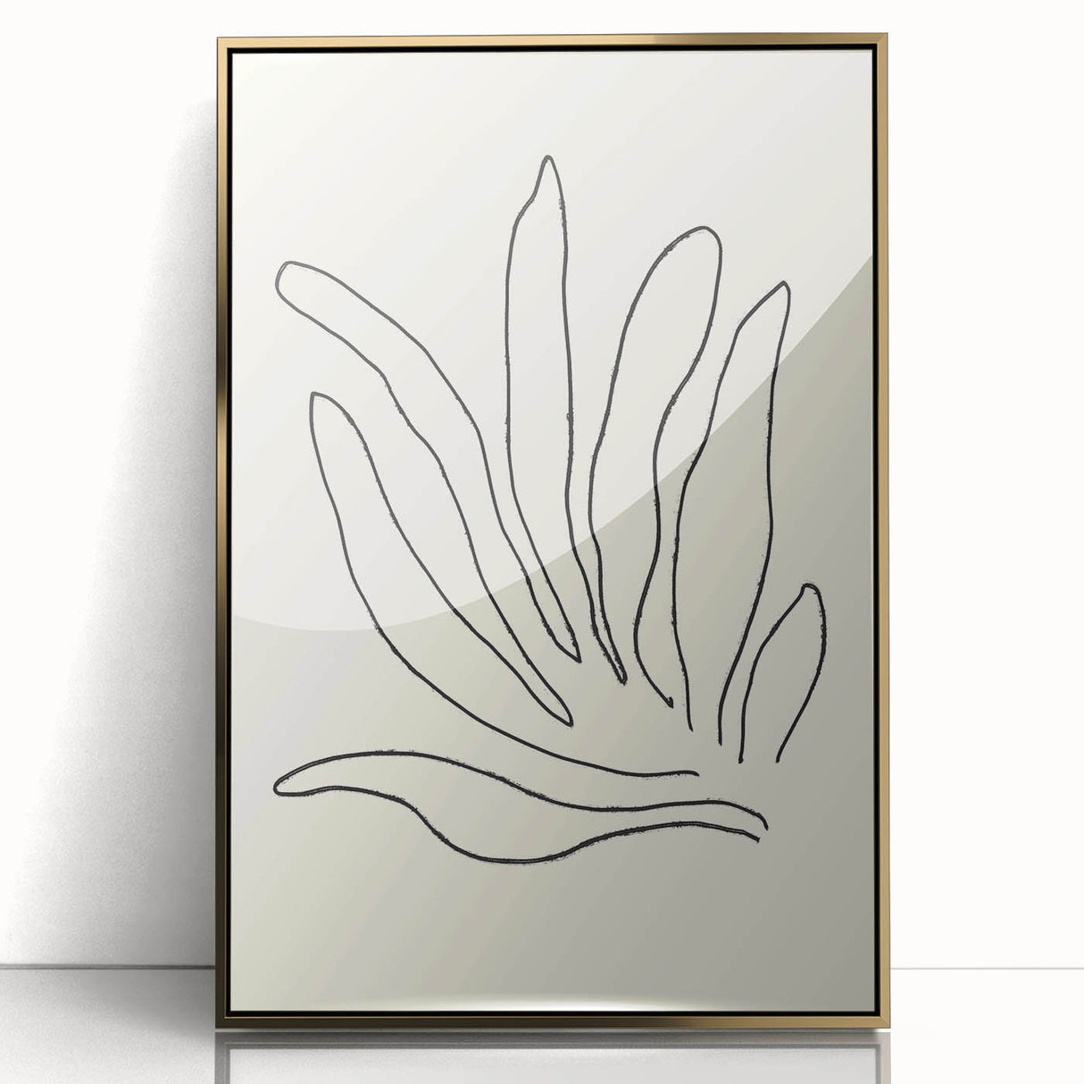 Framed abstract minimalist wall art design showcasing a gold-accented acrylic finish, perfect for modern decor, enhancing any living space with elegance.