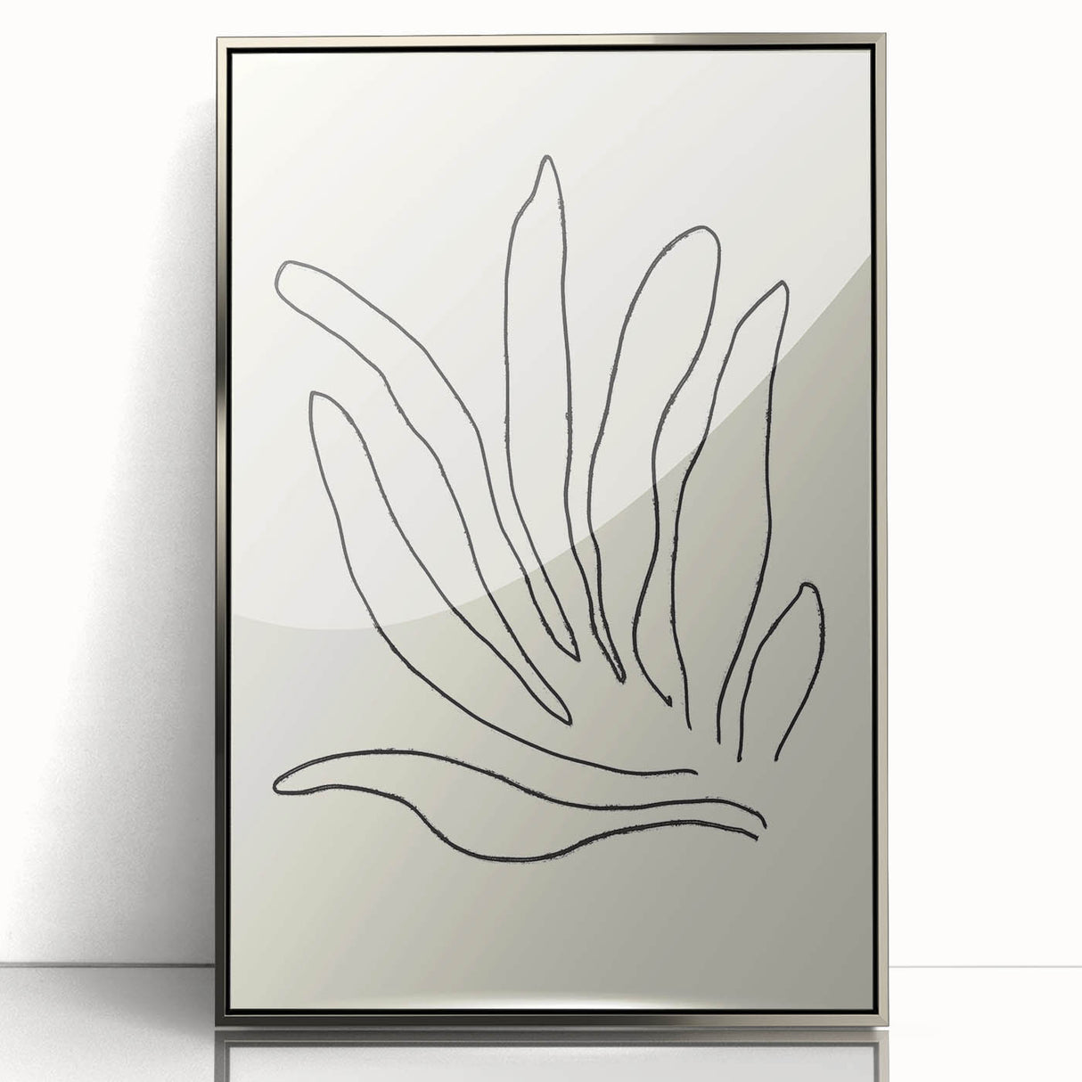 Framed abstract minimalist wall art design featuring a silver acrylic front view, ideal for modern home decor. This elegant piece adds a touch of sophistication and style to any room. Perfect for enhancing contemporary interiors.