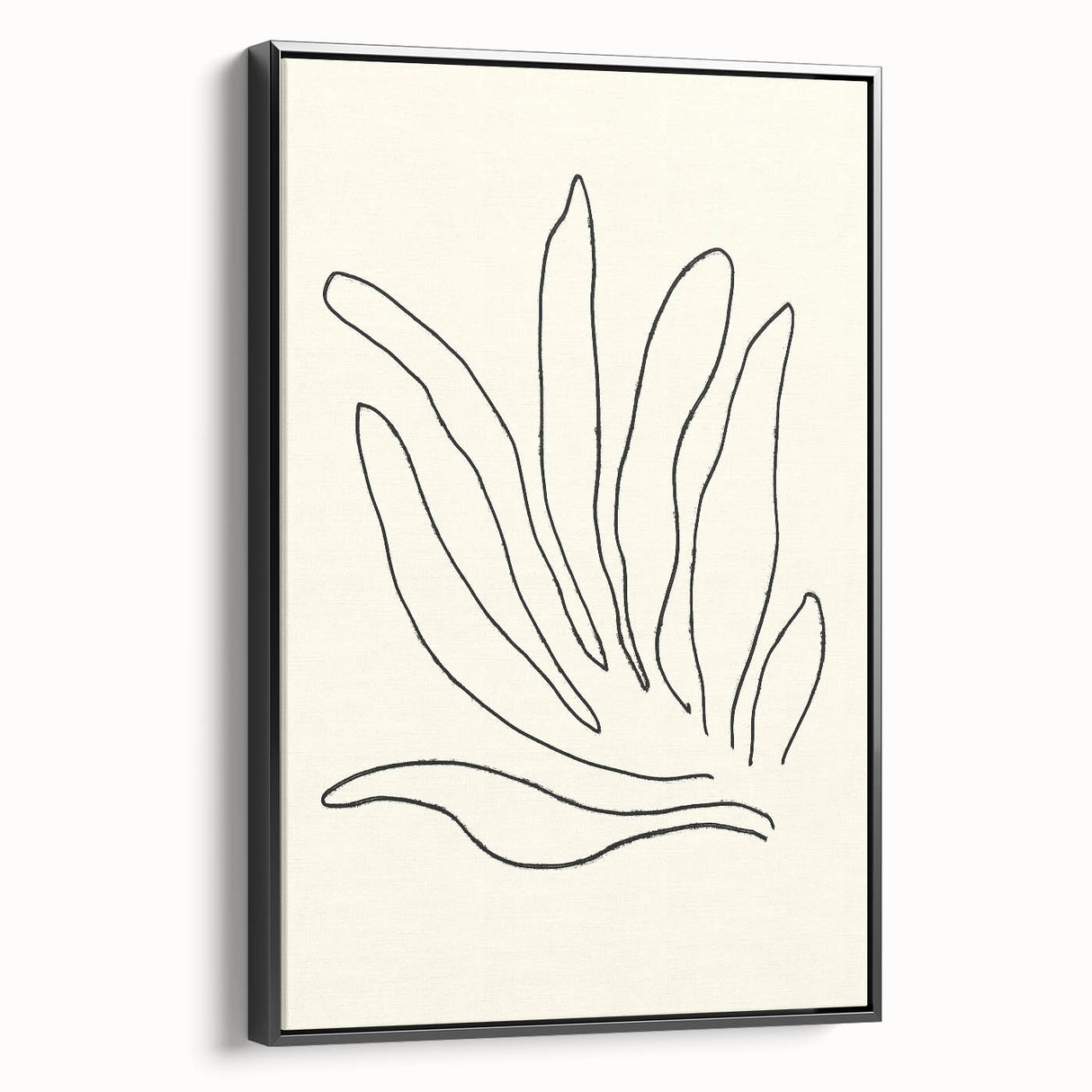 Framed canvas wall art showcasing an abstract minimalist design in black, displayed from a side view, perfect for modern home decor or office spaces.