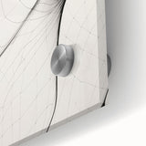 Close-up of an abstract minimalist wall art piece featuring soft pastel colors and geometric shapes, displayed in an elegant acrylic glass frame, ideal for modern home decor.