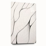 Abstract minimalist wall art featuring an acrylic glass frame displaying a vibrant design, viewed from the side, emphasizing its sleek, modern aesthetic.