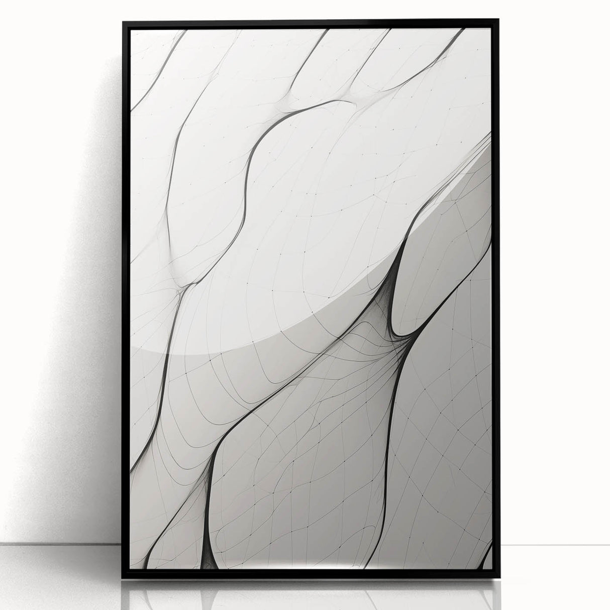 Framed acrylic wall art showcasing an abstract minimalist design in black, perfect for modern decor. The clean lines and striking contrast elevate any space.