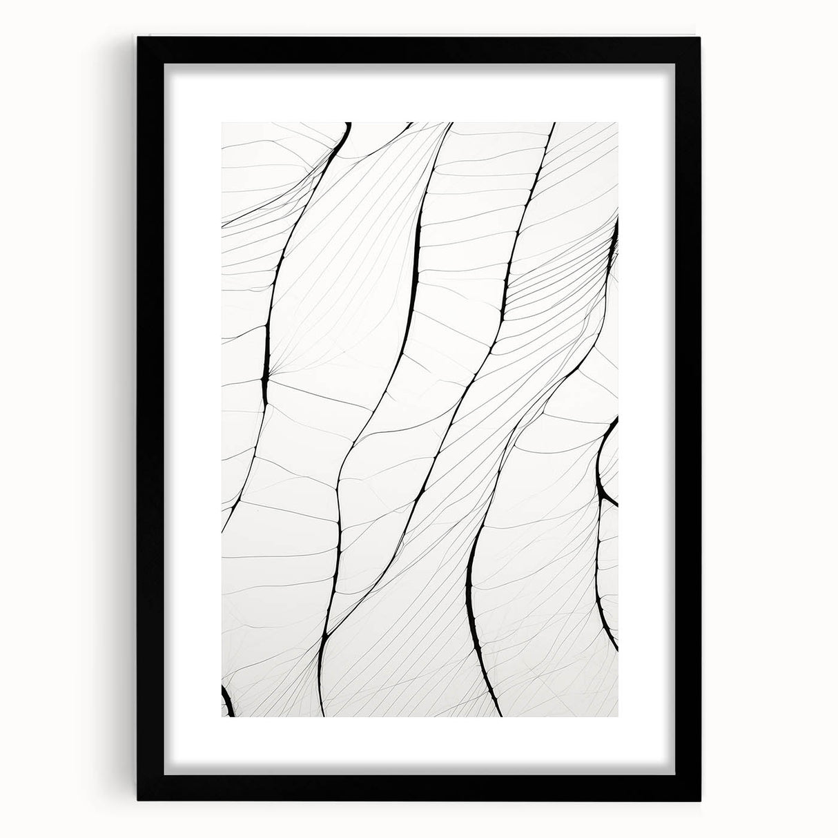 Abstract minimalist wall art design featuring a black frame with a mat, showcasing a sleek, modern aesthetic ideal for contemporary home decor. This artwork adds sophistication and elegance to any living space or office environment.