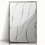 Abstract minimalist wall art design featuring a silver-framed acrylic piece showcasing geometric shapes and soft color gradients, ideal for modern interior decor.