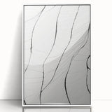 Framed abstract minimalist wall art design featuring geometric shapes in soft hues of beige and white, ideal for modern home decor, displayed from the front.