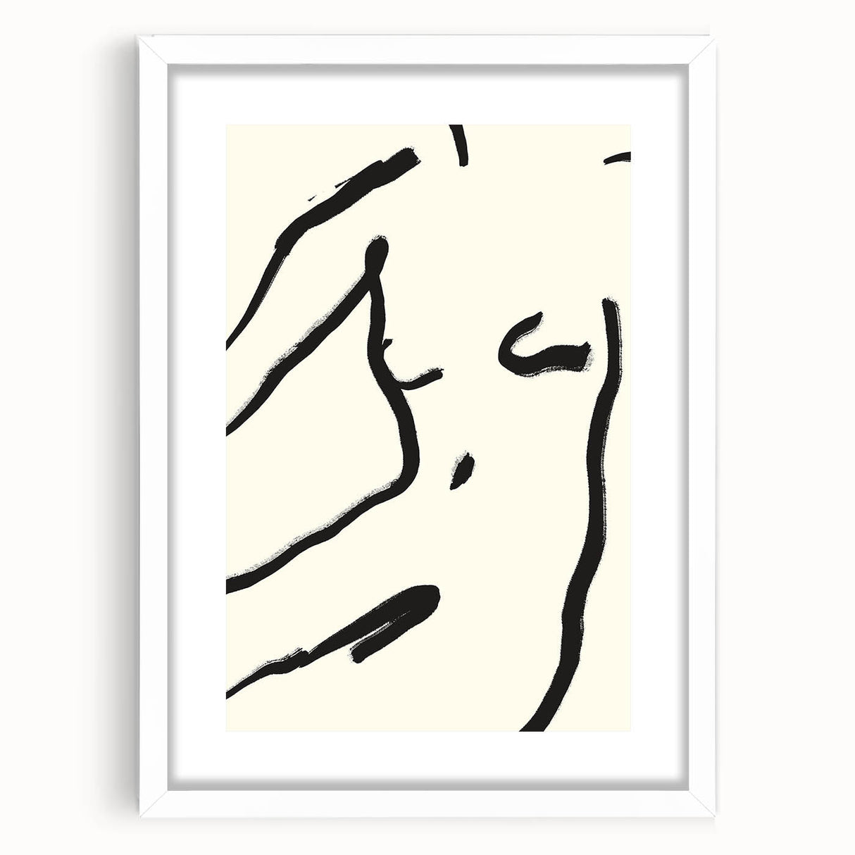 Abstract minimalist wall art featuring a white frame and mat, displaying geometric patterns in soft colors, perfect for modern interior decor.