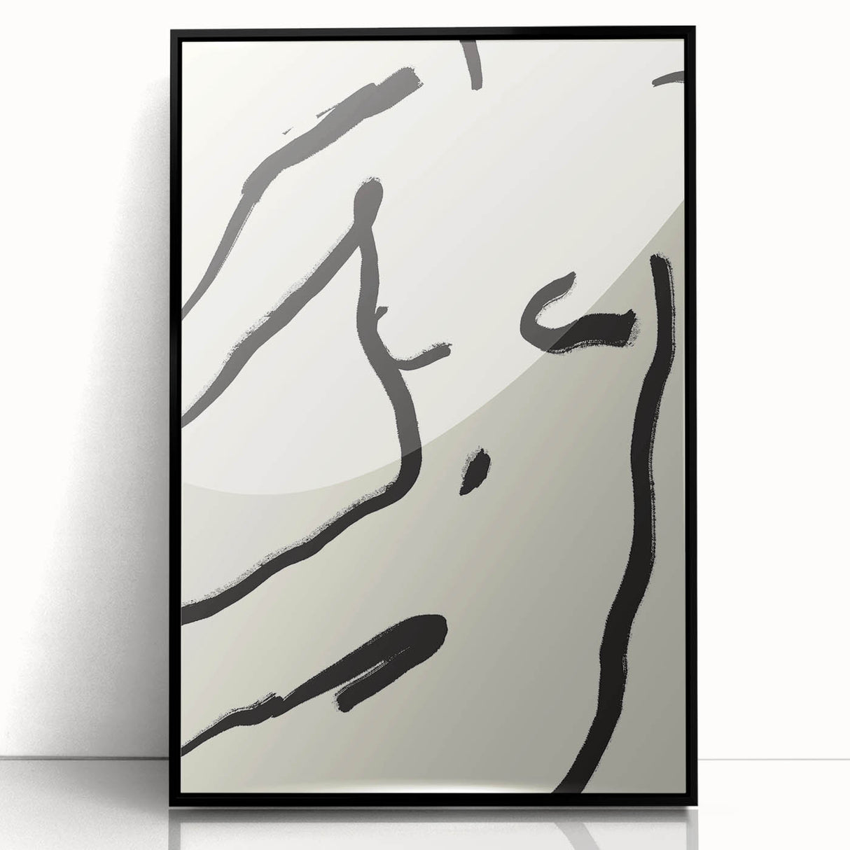 Framed acrylic wall art piece showcasing an abstract minimalist design with a black front view, perfect for modern interior decor. Ideal for adding a sophisticated touch to living spaces.
