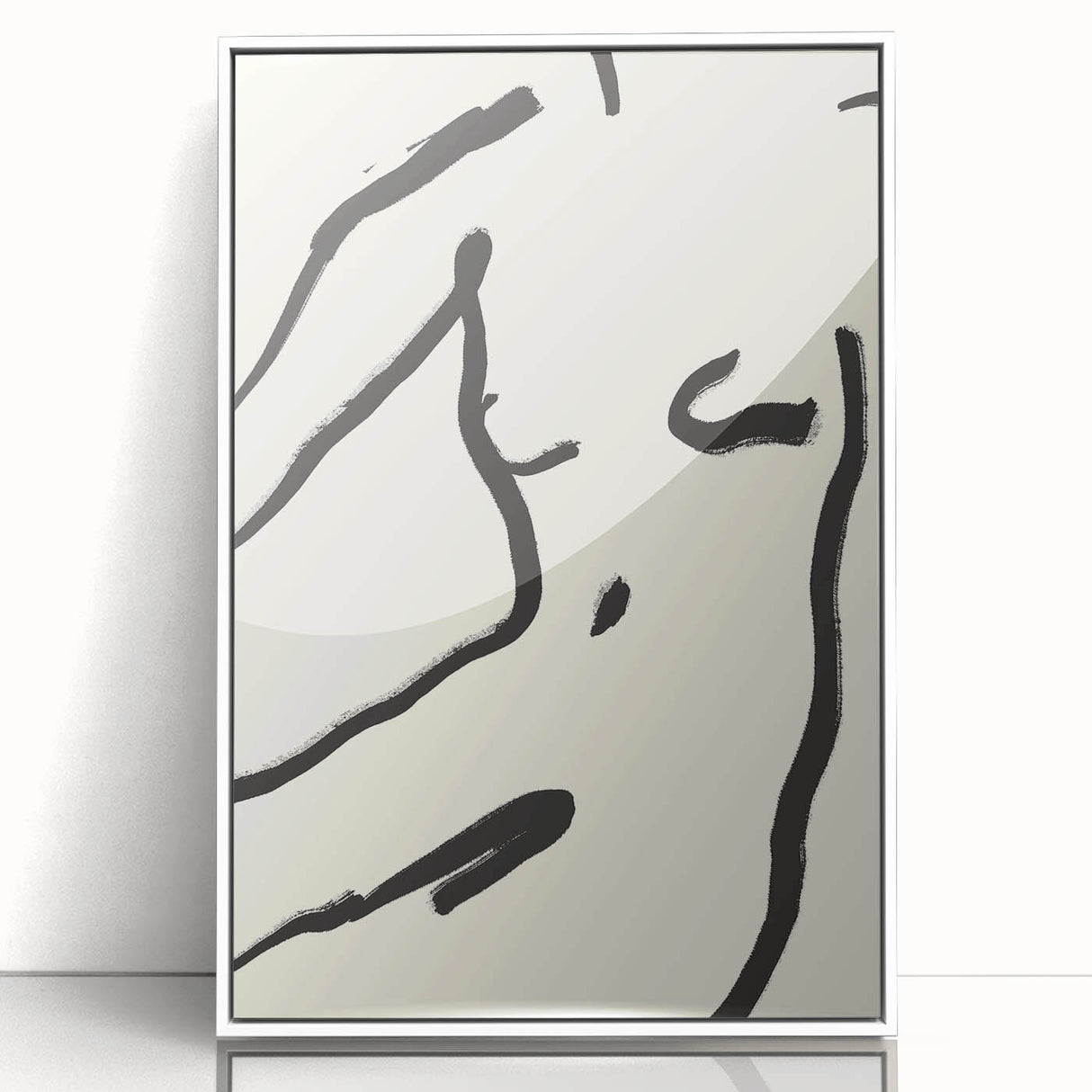 Framed abstract minimalist wall art design featuring a white acrylic front, showcasing geometric patterns and soft color gradients, ideal for modern home decor.
