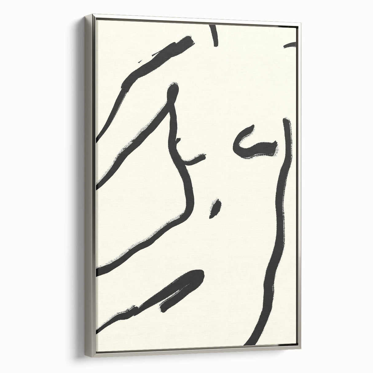 Framed abstract minimalist wall art design showcasing geometric shapes in soft gray and silver tones, ideal for modern decor, side view highlighting depth and texture.
