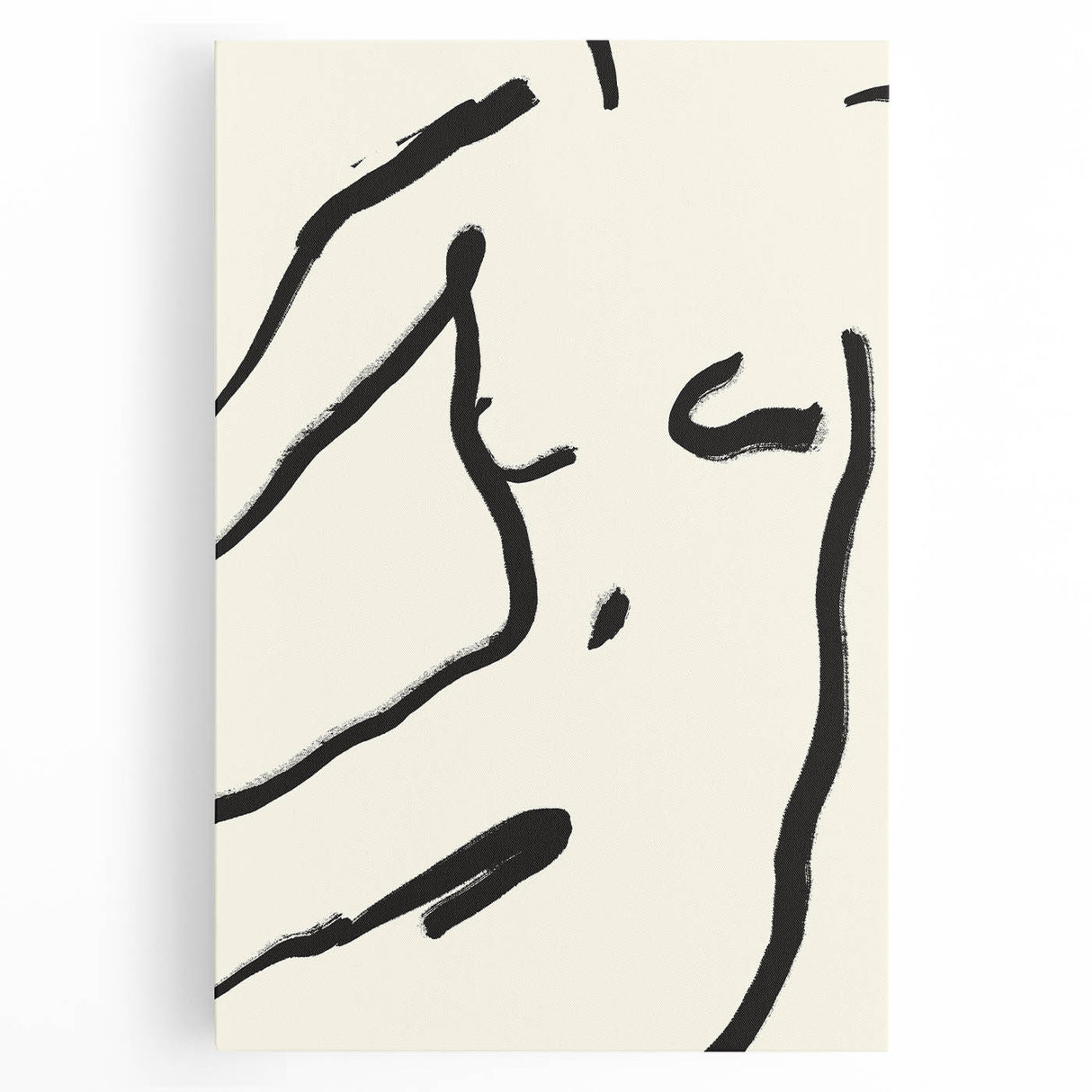 Abstract minimalist wall art featuring a modern design in soft pastel colors, showcasing geometric shapes and lines on a stretched canvas, ideal for contemporary home decor.