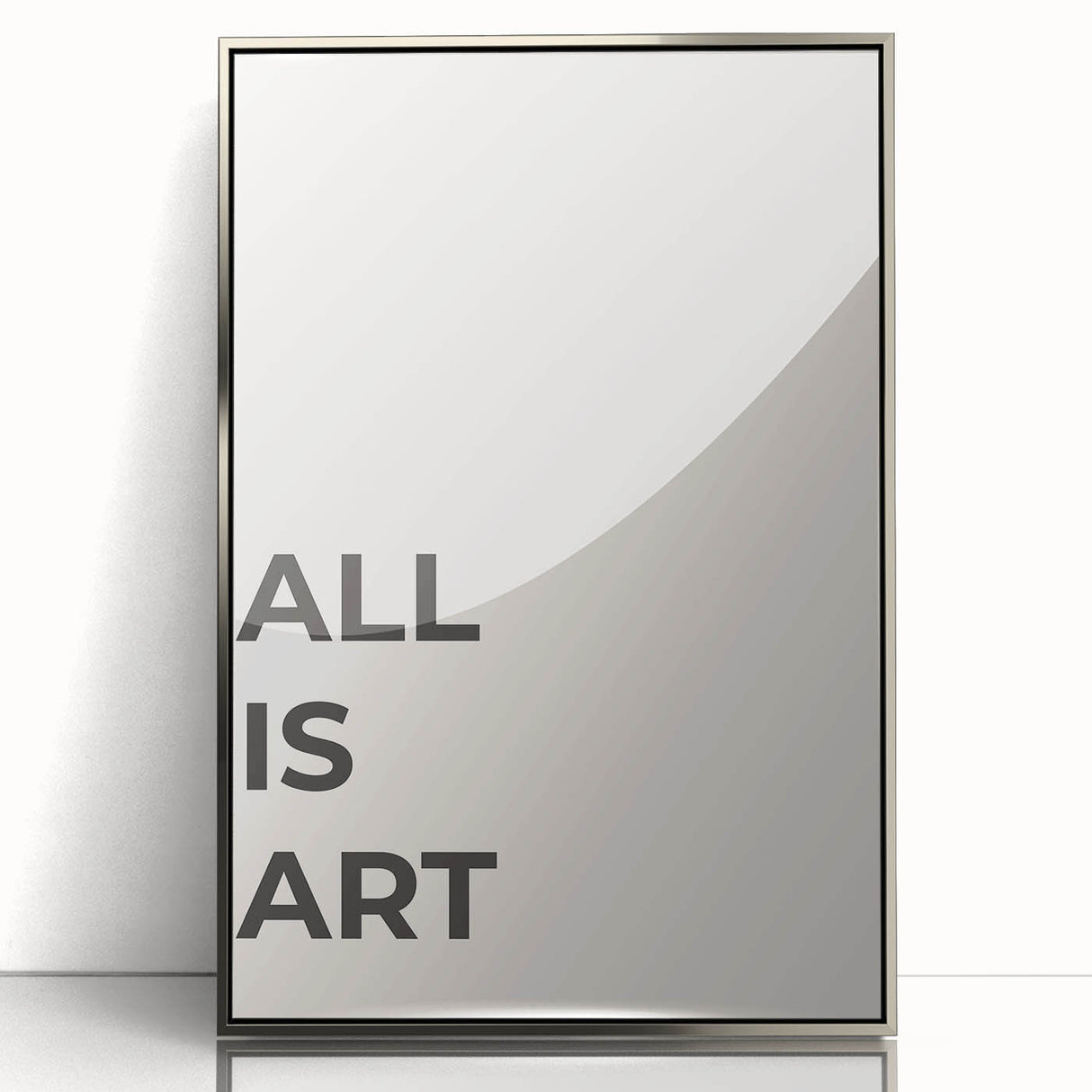 Framed abstract minimalist wall art design featuring a silver acrylic front, showcasing geometric shapes and soft color gradients for modern decor enhancement.