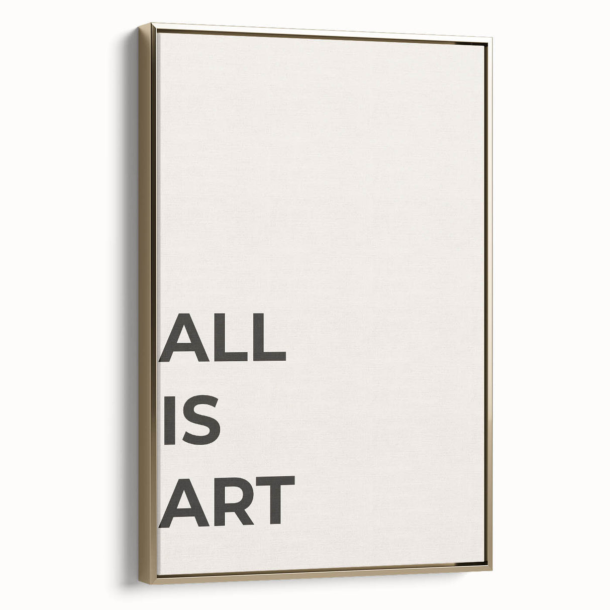 Framed canvas artwork showcasing an abstract minimalist design with gold accents, displayed elegantly from the side, emphasizing its sleek profile and modern aesthetic.