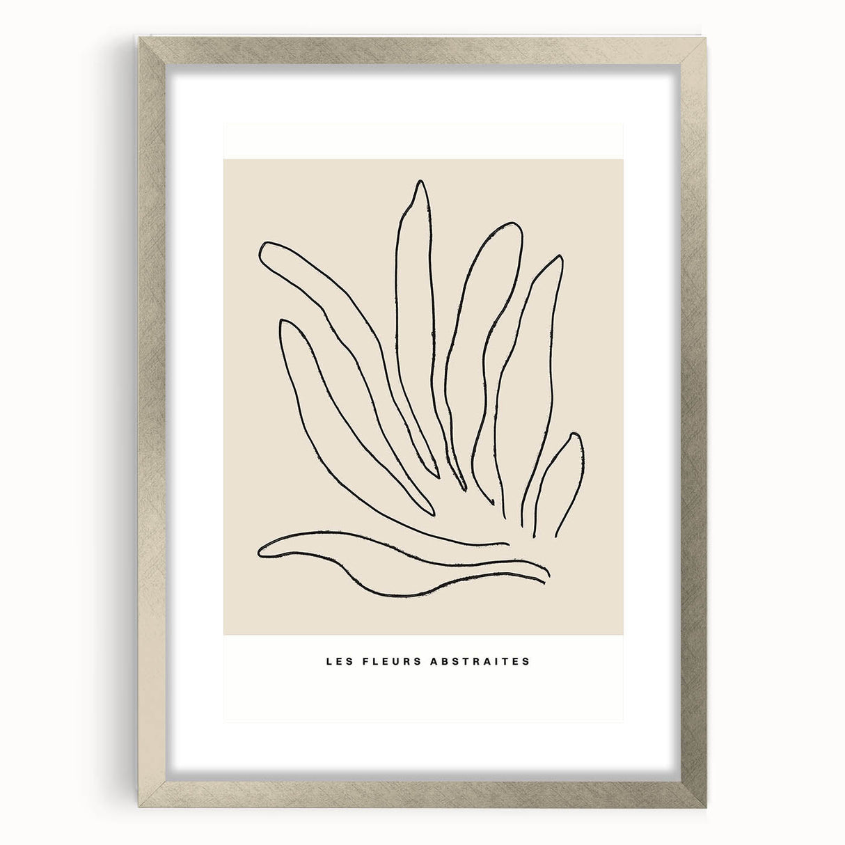 Minimalist abstract wall art featuring a silver-framed design with a mat, showcasing geometric patterns and soft colors, ideal for modern home decor.