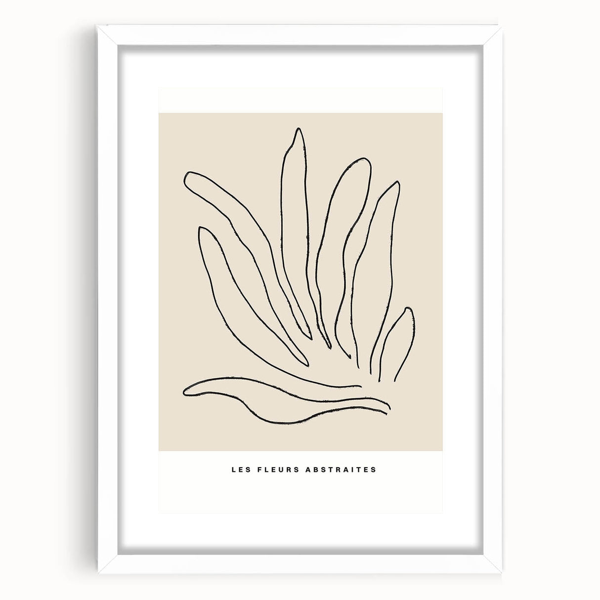 Abstract minimalist wall art design featuring a white frame with a mat, showcasing a modern aesthetic ideal for contemporary home decor. Perfect for enhancing living spaces with a touch of elegance and simplicity.
