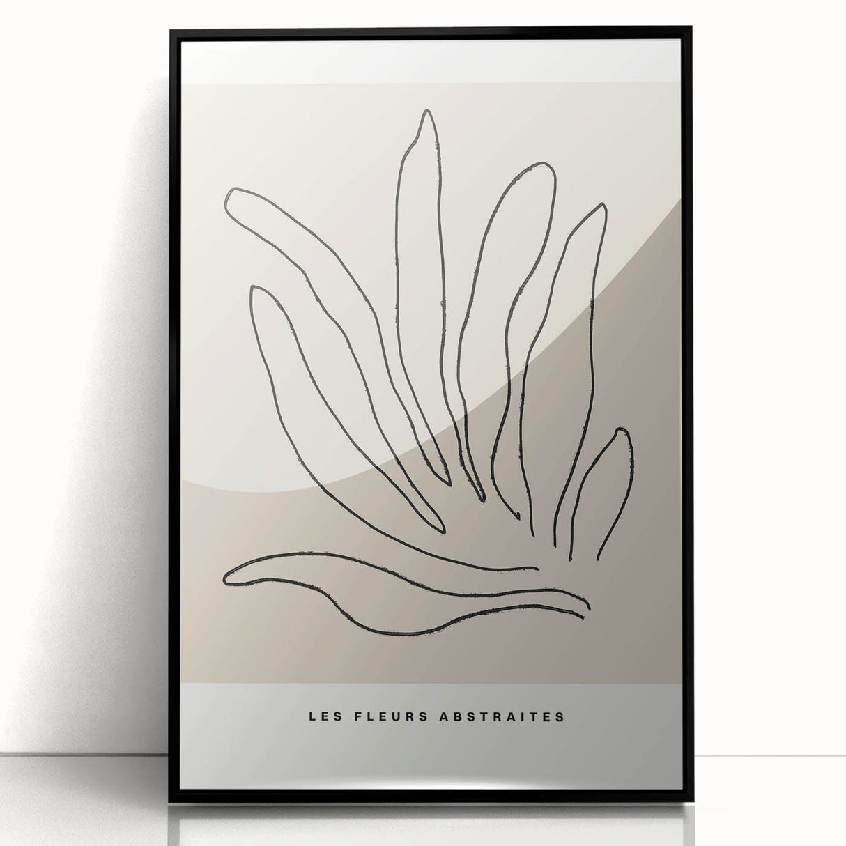 Framed abstract minimalist wall art design featuring a sleek black frame and vibrant colors, showcasing geometric patterns that enhance modern decor aesthetics.