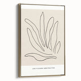 Framed canvas wall art showcasing an abstract minimalist design with gold accents, displayed in a modern setting, perfect for stylish home decor.