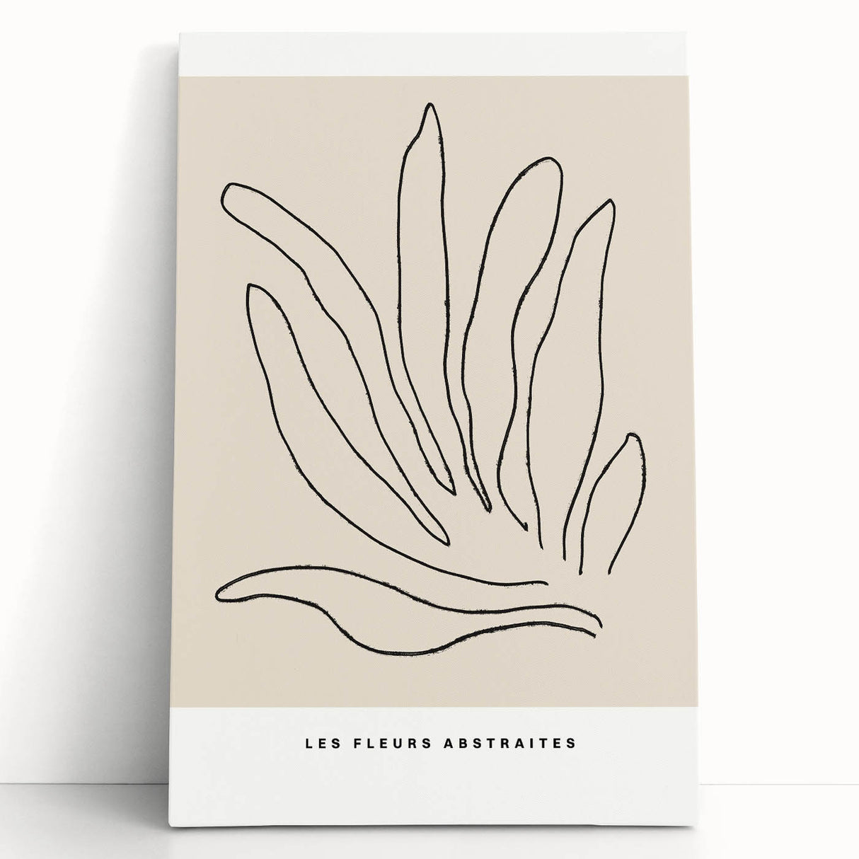 Abstract minimalist wall art design showcasing a serene landscape in soft pastel colors, presented on a stretched canvas, leaning against a white wall for a modern touch. Perfect for contemporary home decor and art enthusiasts.