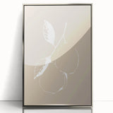 Framed abstract minimalist wall art featuring a sleek silver design with geometric shapes, perfect for modern home decor.