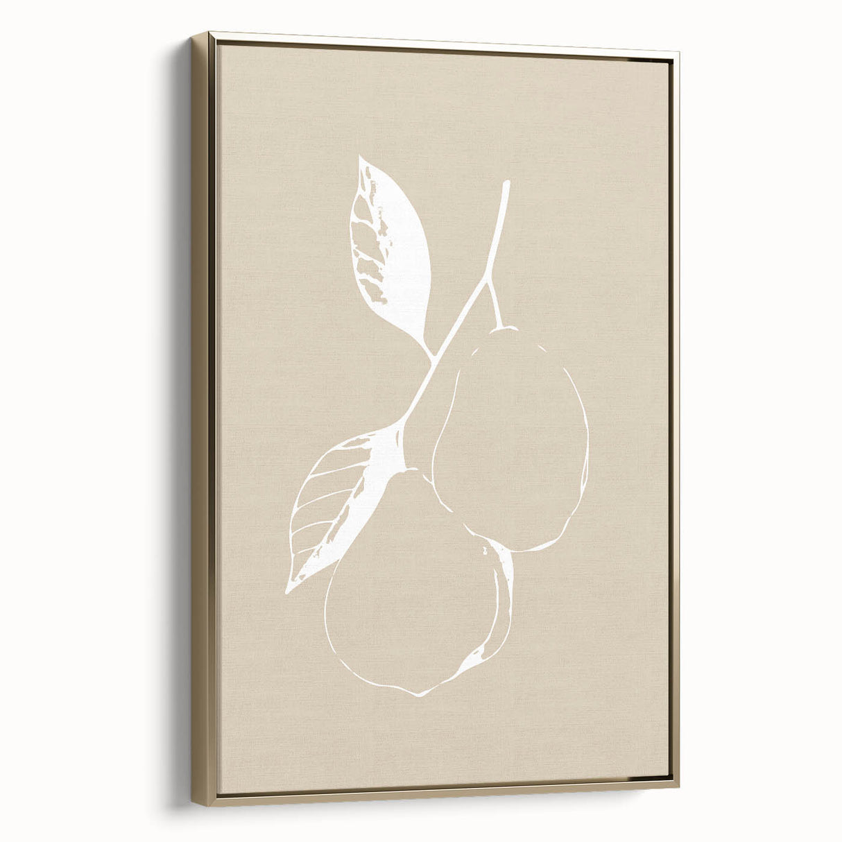 Framed abstract minimalist wall art featuring a gold and white design, showcasing sleek lines and a modern aesthetic, perfect for contemporary decor.