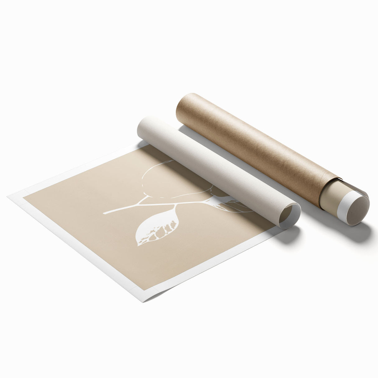 Abstract minimalist wall art print showcasing soft pastel colors and geometric shapes, rolled and ready for framing, in a protective tube.
