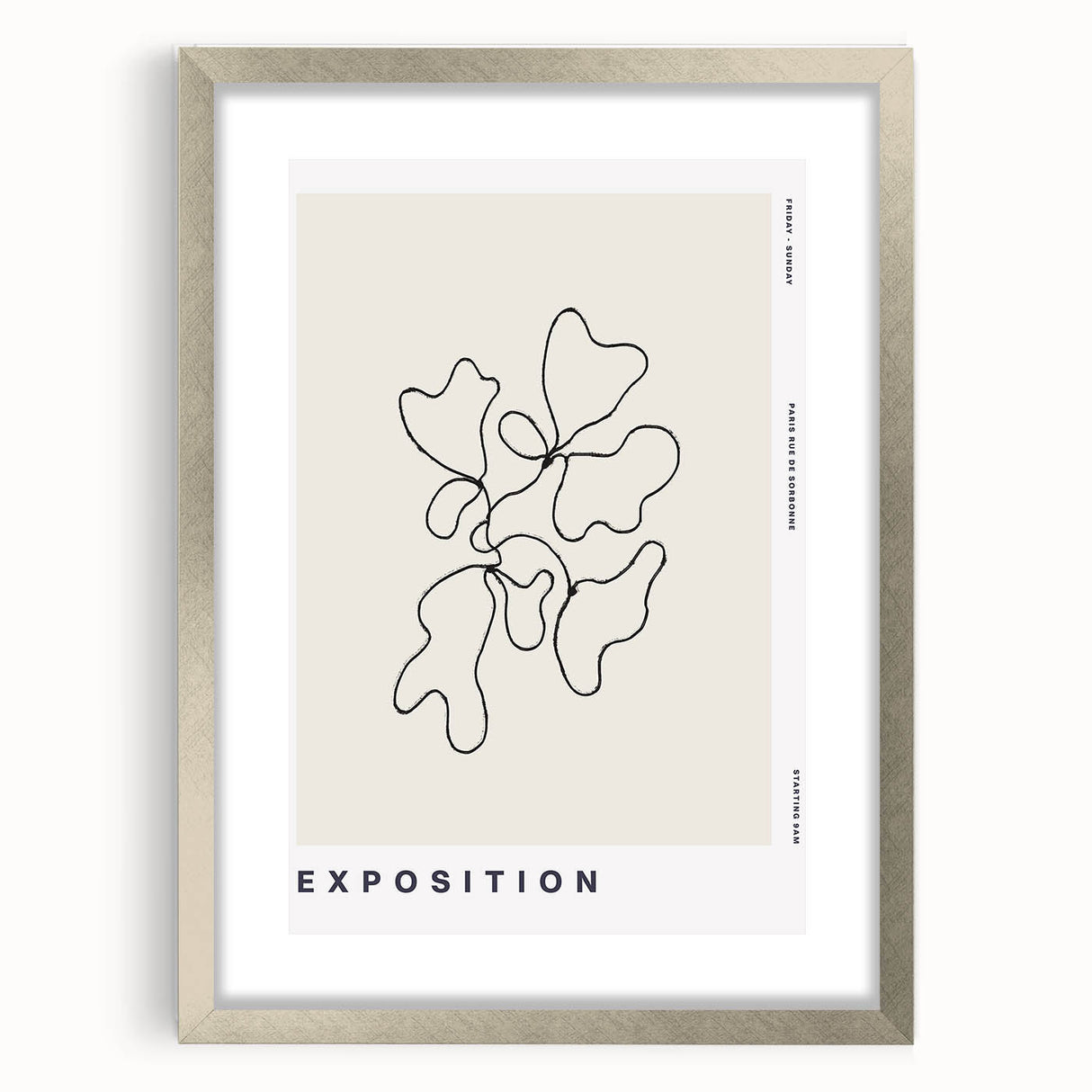 Minimalist wall art framed in silver, showcasing abstract geometric designs with a mat, perfect for modern home decor. Ideal for enhancing interior aesthetics.