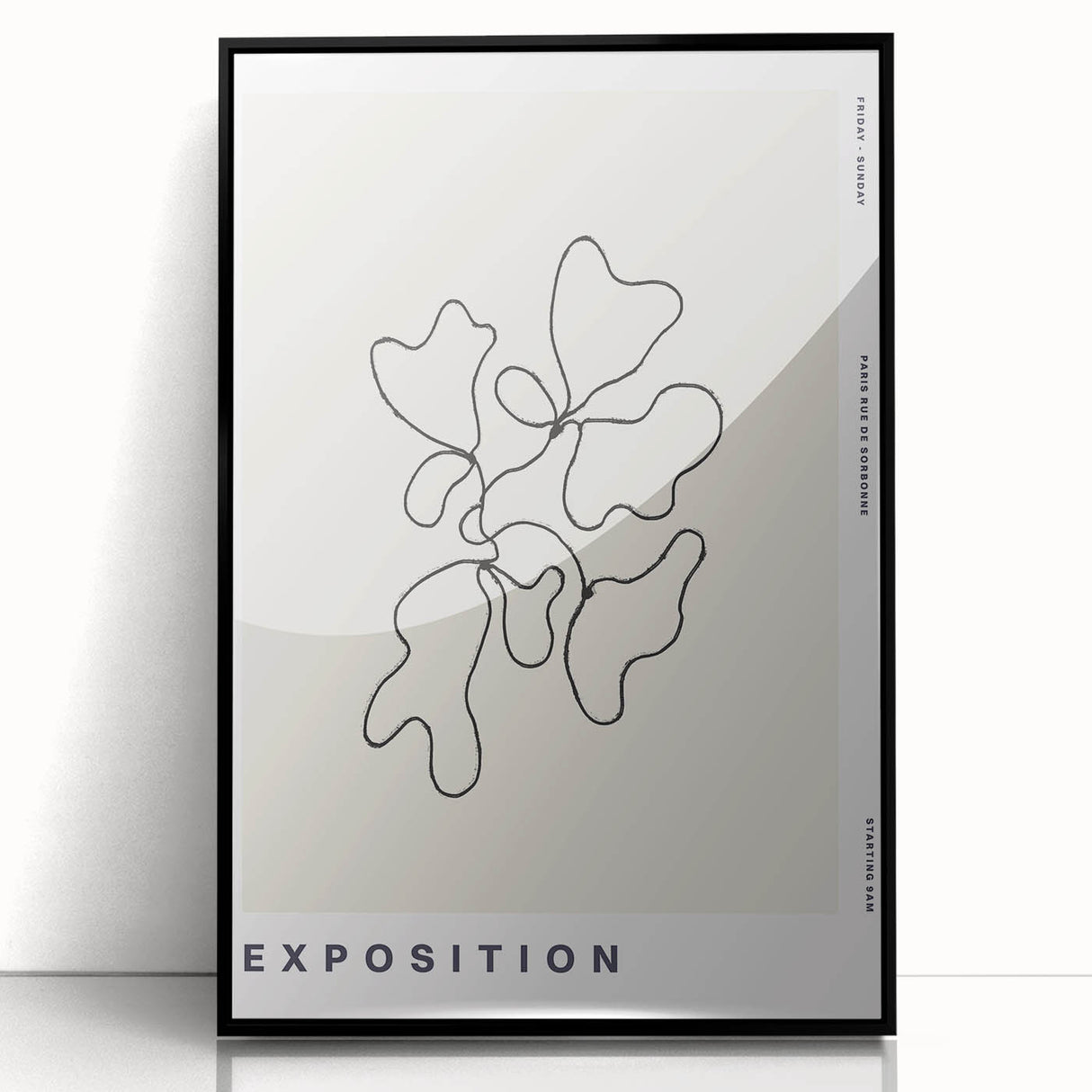 Framed abstract minimalist wall art design showcasing a sleek black frame, perfect for modern decor. Ideal for enhancing contemporary living spaces with sophistication.