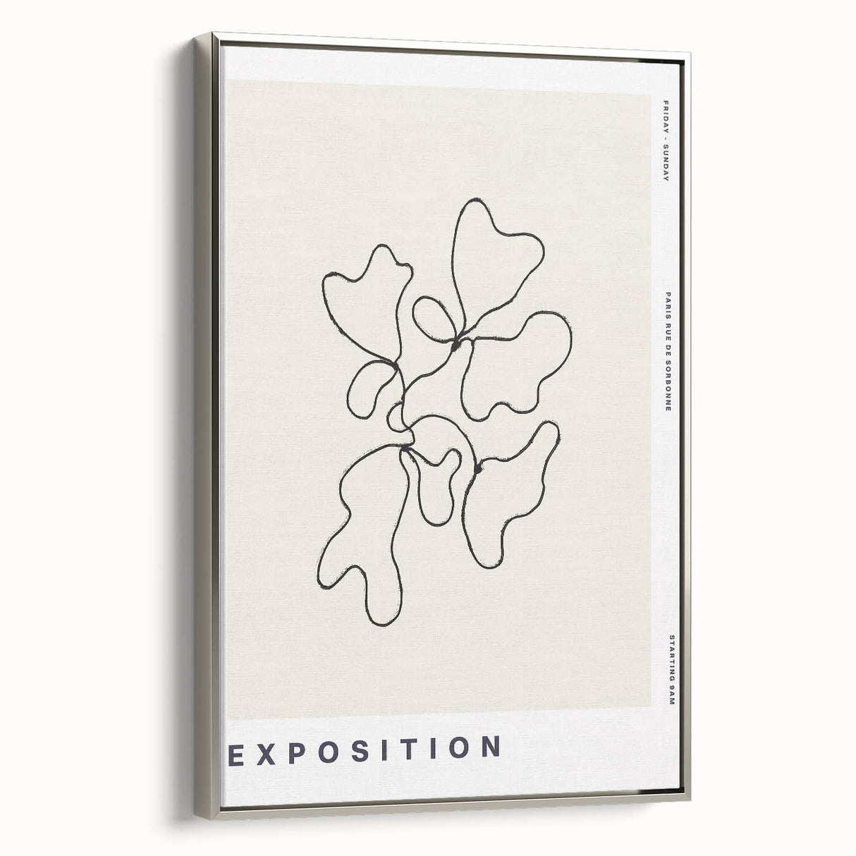 Framed canvas wall art showcasing an abstract minimalist design with silver accents, presented in a sleek side view, perfect for modern home decor.