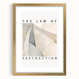 Abstract minimalist wall art design featuring a gold-framed picture with a mat, showcasing geometric shapes in a soft color palette, perfect for modern home decor.