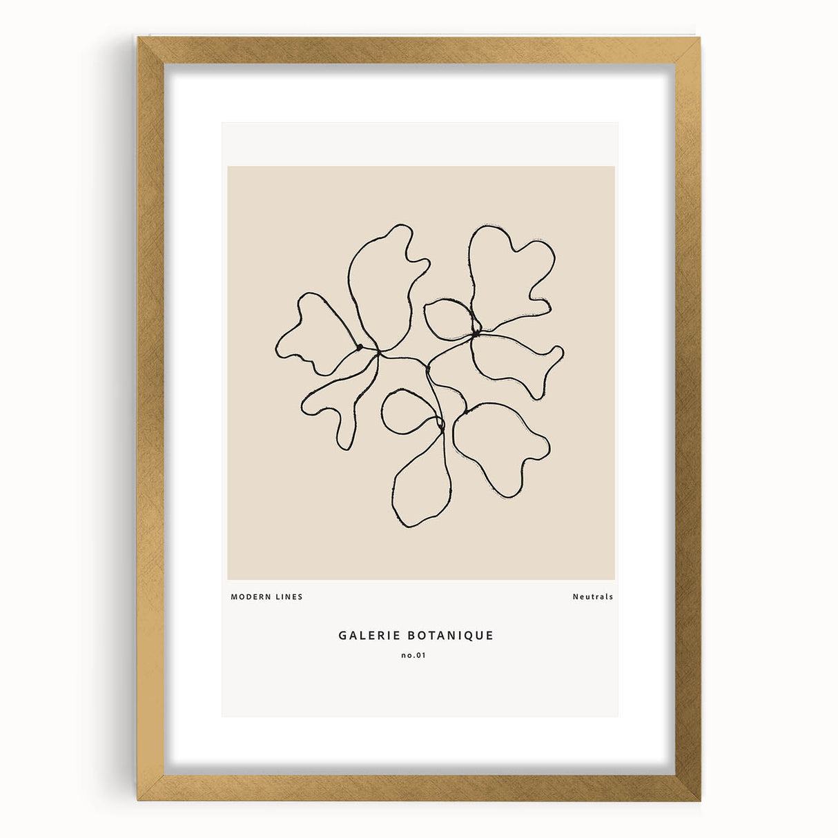 Abstract minimalist wall art design framed in gold with a mat, showcasing geometric patterns and soft color tones, ideal for modern home decor.