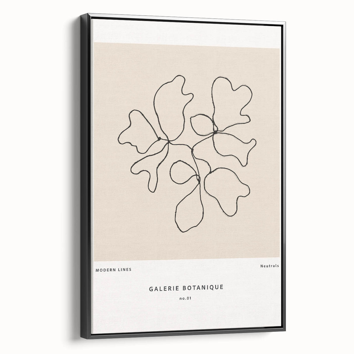 Framed canvas art showcasing an abstract minimalist design with elegant black tones, viewed from the side, ideal for modern home decor and aesthetic enhancement.