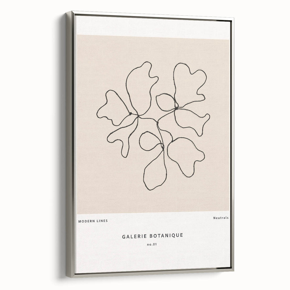 Framed canvas artwork showcasing an abstract minimalist design with silver accents, highlighting a sleek side view ideal for modern decor. Perfect for enhancing contemporary interiors.