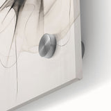 Close-up view of an abstract minimalist wall art piece featuring a blend of soft pastel colors and geometric shapes, displayed on acrylic glass for modern decor.