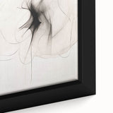 Close-up of an abstract minimalist wall art piece showcasing a blend of soft earth tones, framed in a sleek black frame, perfect for modern decor.
