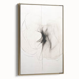 Framed canvas wall art featuring an abstract minimalist design with gold accents, showcasing a side view of the artwork. Ideal for modern home decor.