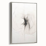 Framed abstract minimalist wall art design showcasing elegant silver tones and clean lines, displayed in a side view to highlight its modern aesthetic and sophisticated style. Perfect for contemporary decor enthusiasts.
