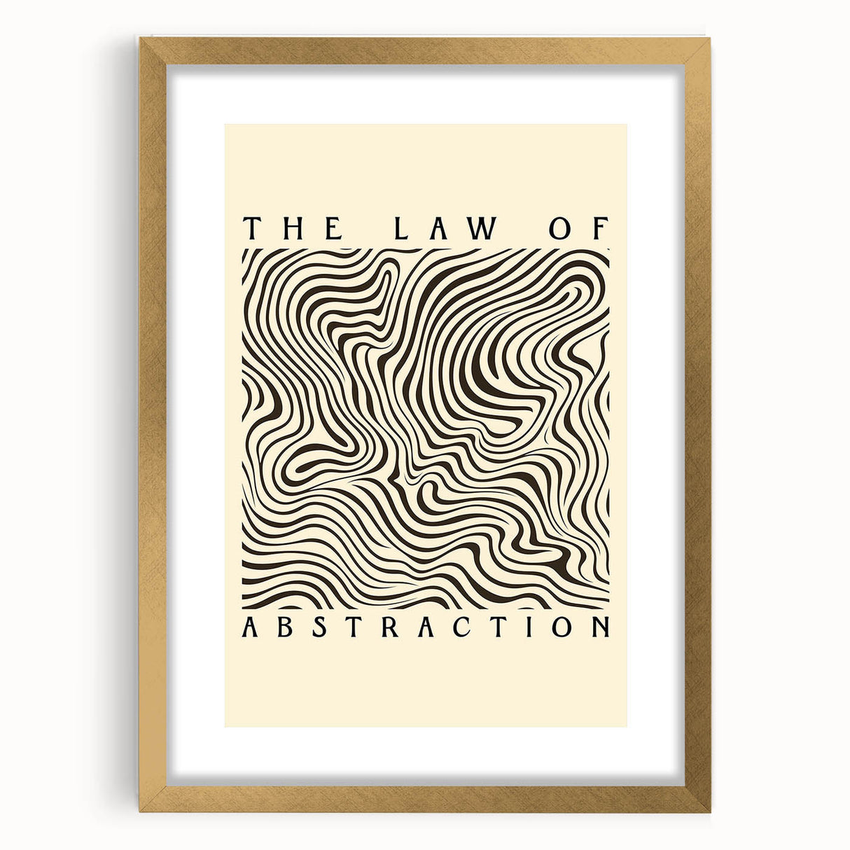 Abstract minimalist wall art featuring a gold-framed design with a mat, showcasing geometric patterns and soft color tones, ideal for modern decor. Perfect for enhancing living spaces with an elegant touch.