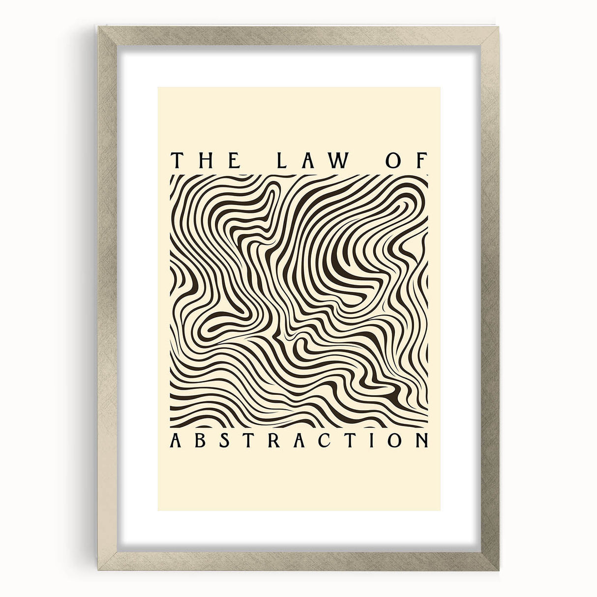 Abstract minimalist wall art framed with a silver mat, showcasing a geometric design that enhances modern decor. Perfect for contemporary living spaces.