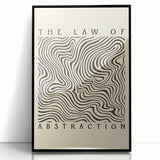 Framed abstract minimalist wall art design with a sleek black frame, showcasing geometric patterns and soft color gradients, ideal for modern home decor.