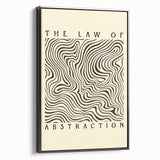 Framed canvas wall art featuring an abstract minimalist design in shades of black and white, showcasing a contemporary aesthetic perfect for modern decor.