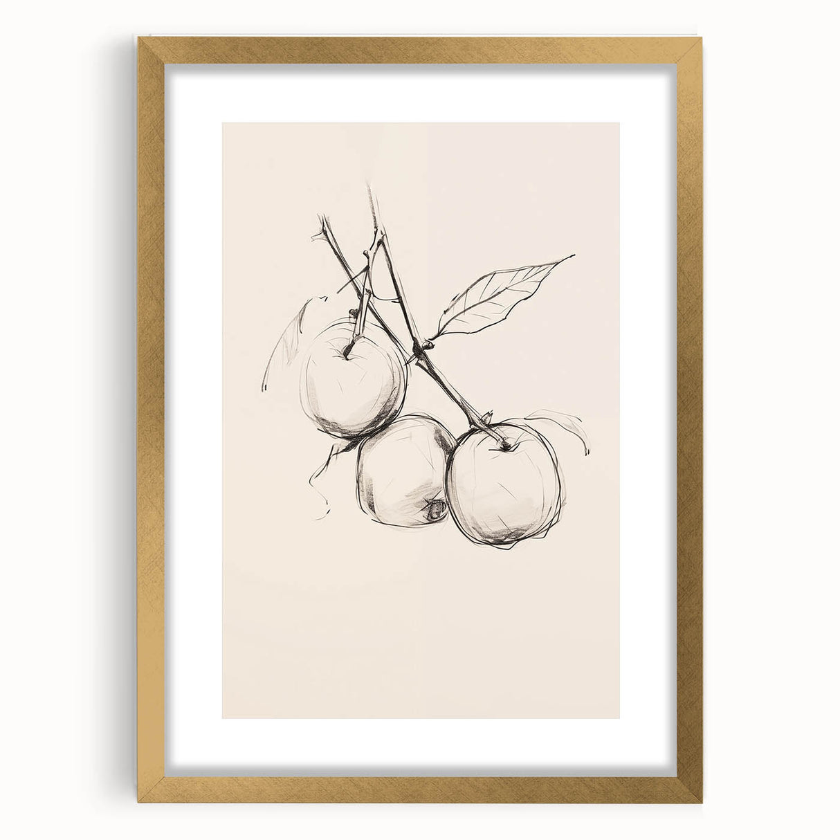 Abstract minimalist design wall art collection featuring a framed piece with a gold mat, showcasing elegant lines and neutral tones, perfect for modern decor.