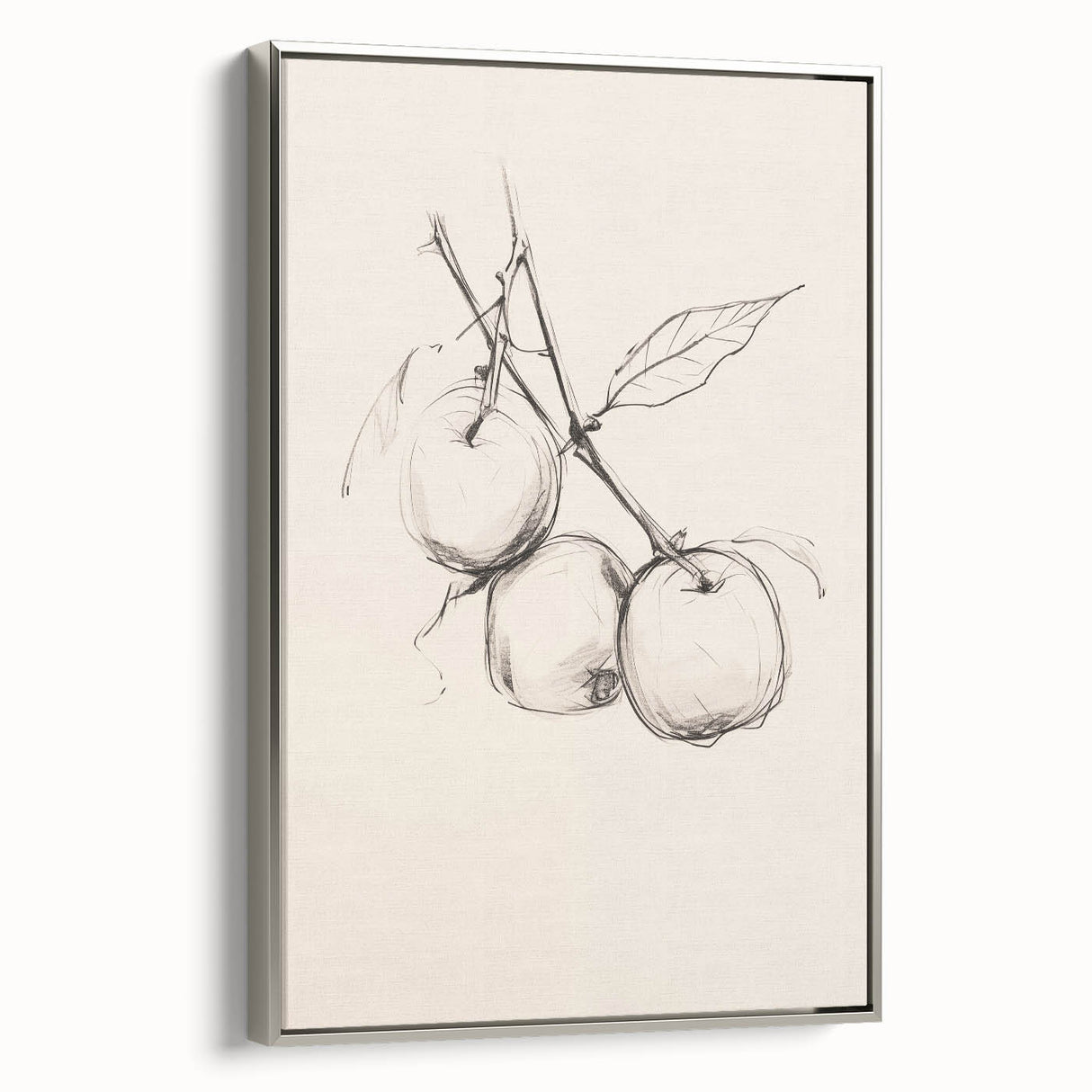Framed abstract minimalist wall art design showcasing a silver border, displayed in a side view. Perfect for modern home decor and art enthusiasts.