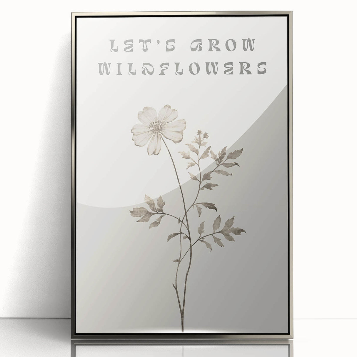 Framed acrylic wall art featuring an abstract minimalist design in silver tones, showcasing a sleek, modern aesthetic ideal for contemporary decor.