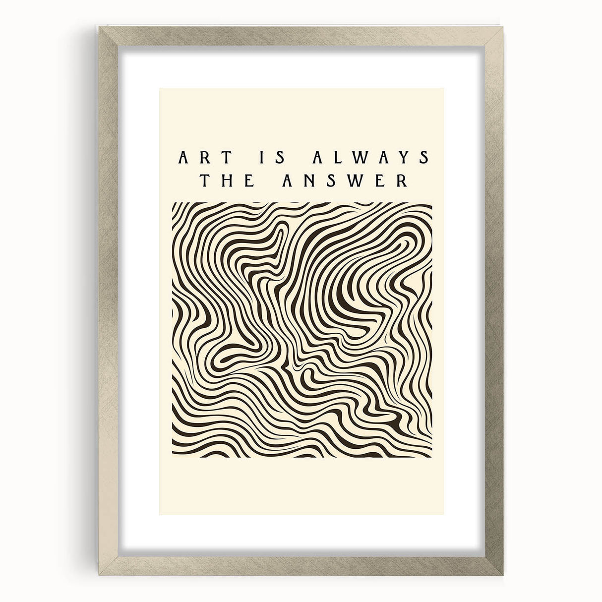 Abstract minimalist wall art featuring a silver frame and mat, showcasing a modern design with soft colors, perfect for contemporary home decor.