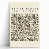 Abstract minimalist wall art featuring a geometric design in soft earth tones, displayed on a stretched canvas, leaning against a neutral wall for a modern aesthetic.