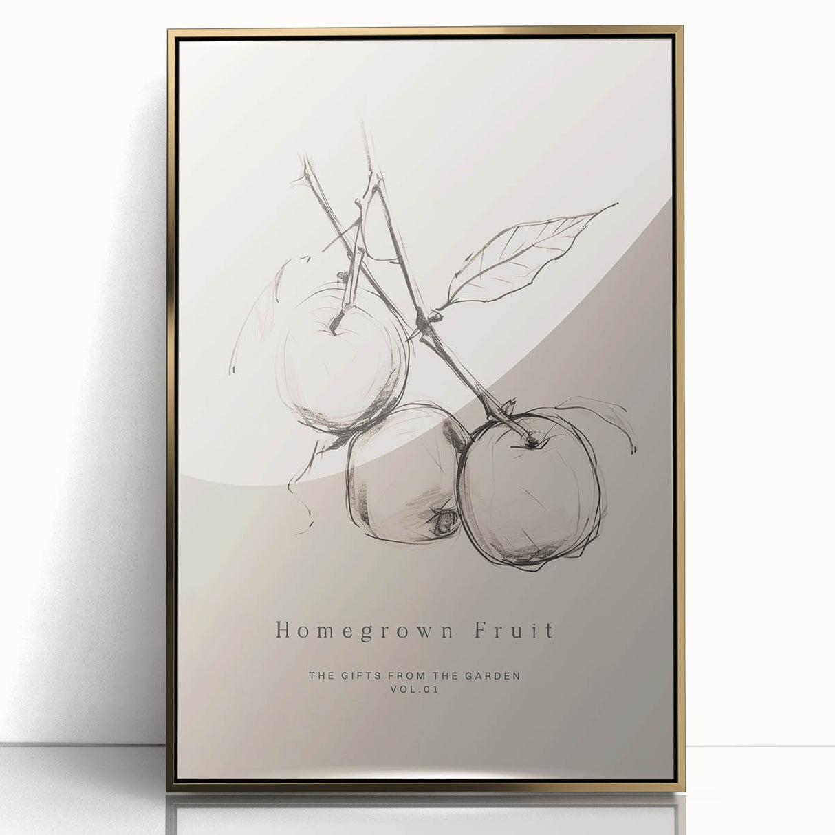Framed abstract minimalist wall art design with gold accents, showcasing a sleek, modern aesthetic against a clean background, ideal for contemporary decor.