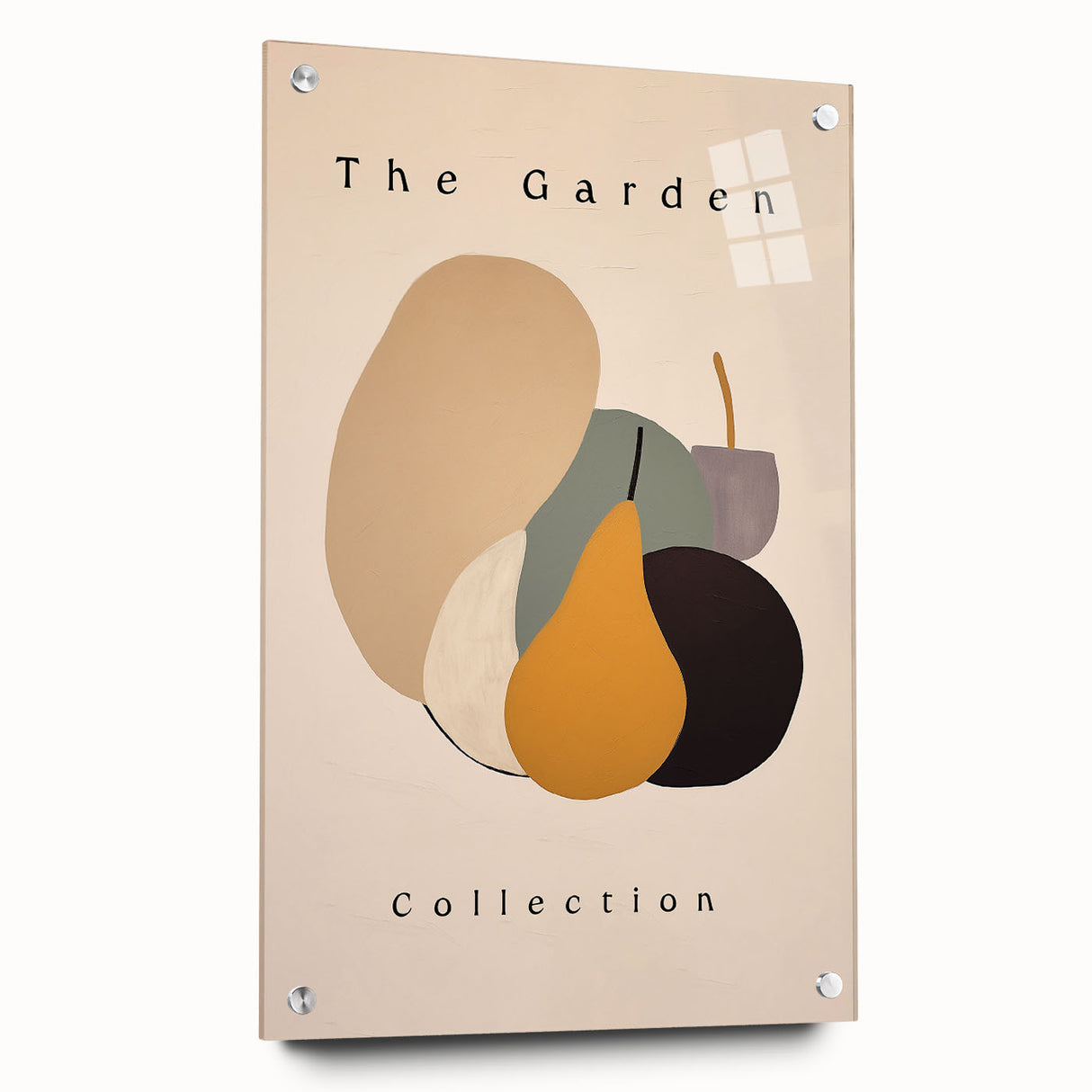 Abstract minimalist wall art collection displayed in a side view, featuring colorful acrylic glass with visible pins, perfect for modern home decor.